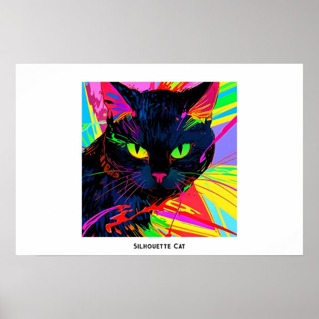 Färgglad abstrakt popkonst siluett svart katt poster (Framsidan)