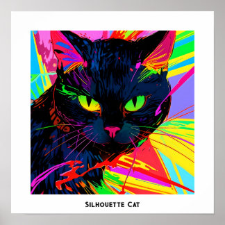 Färgglad abstrakt popkonst siluett svart katt poster