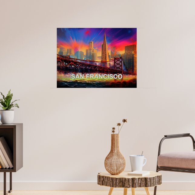 Färgglad Abstrakt San Francisco Skyline Affisch (Vardagsrum 3)