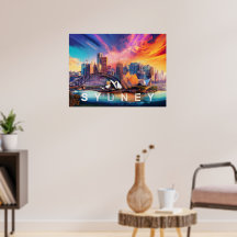Färgglad Abstrakt Sydney Australien Skyline Affisc