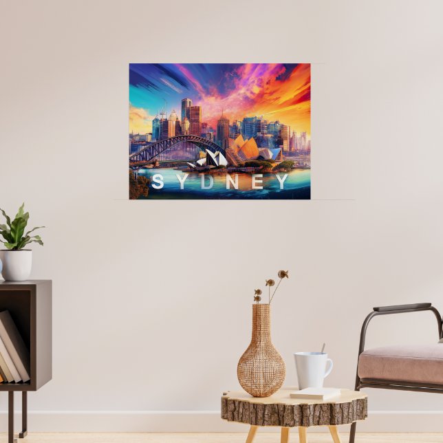 Färgglad Abstrakt Sydney Australien Skyline Affisc Poster (Vardagsrum 3)