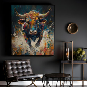 Färgglad Abstrakt Tjurnålning på Canvas för Modern Poster