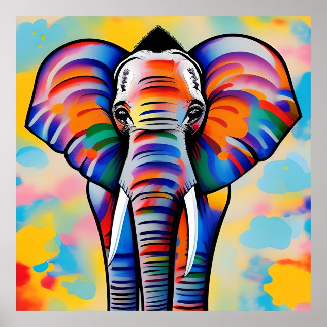 Färgglad afrikansk safari elefant poster (Framsidan)