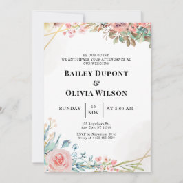 Färgglad akvarell Blommig Bröllopsinbjudan Kort