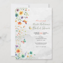 Färgglad akvarell blommig fjäril bröllopskalas