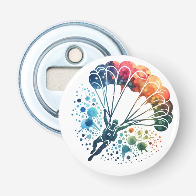 Färgglad akvarell fallskärmshoppare flasköppnare (Framsidan)