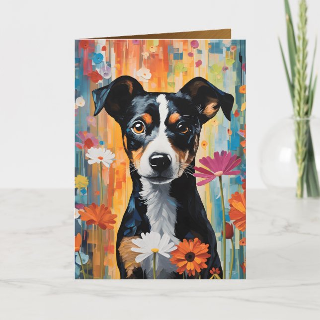 Färgglad akvarell hund vikt gratulationskort kort (Framsida)