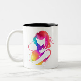 Färgglad akvarell mor och bebis kaffemugg