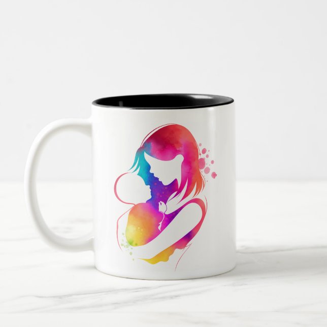 Färgglad akvarell mor och bebis kaffemugg (Vänster)