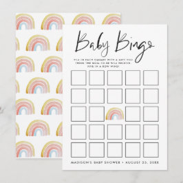 Färgglad akvarell regnbåge baby shower bingo-kort