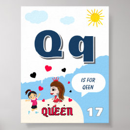 Färgglad Alfabet Lärandeplanscher Bokstav Q Poster