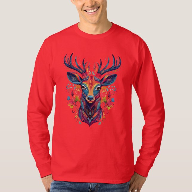 Färgglad älghuvud vektor T-shirt med sagomotiv (Framsida)