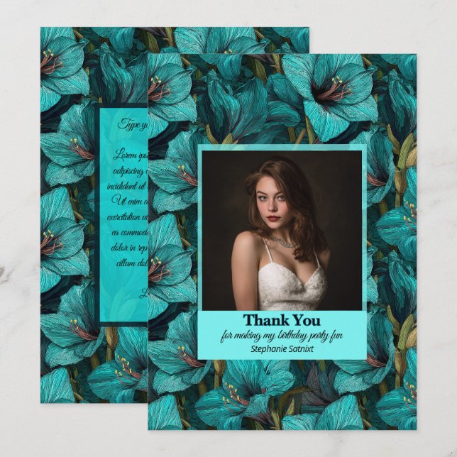 Färgglad Amaryllis Kvinnlig Födelsedag Trendig Tack Kort (Fram/baksida)