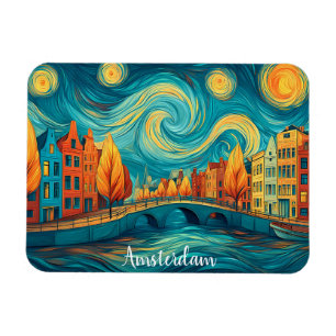 Färgglad Amsterdam Holland Kanal Oljemålning Magnet