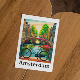Färgglad Amsterdam Holland Kanal Stad Retro Resa Vykort