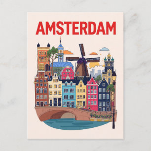 Färgglad amsterdams stadsbild vykort