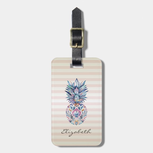 Färgglad Ananas, Ränder Bagagebricka (Vertikal Framsida)