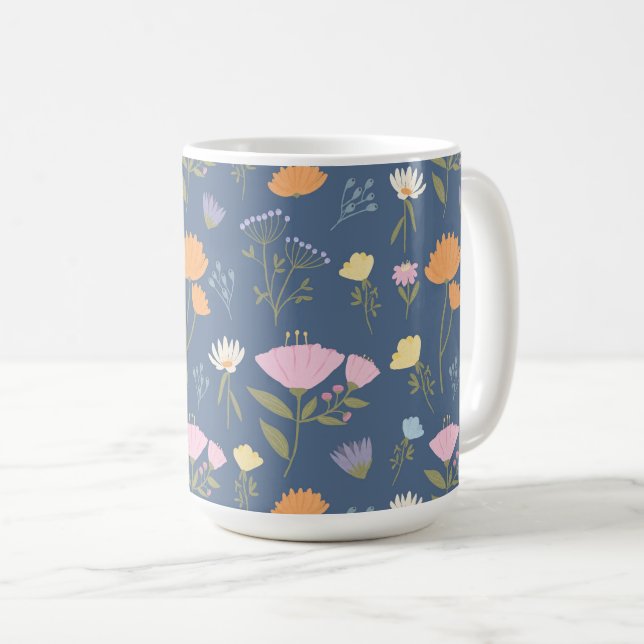 Färgglad äng på blått kaffemugg (Framsida höger)