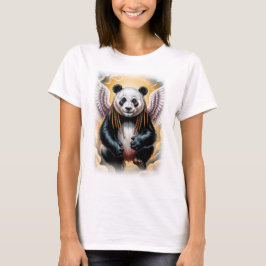 Färgglad ängelpanda-design på svart t shirt