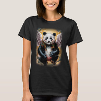 Färgglad ängelpanda-design på svart  t shirt