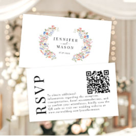 Färgglad ängsblomma bröllop RSVP QR-kod kort
