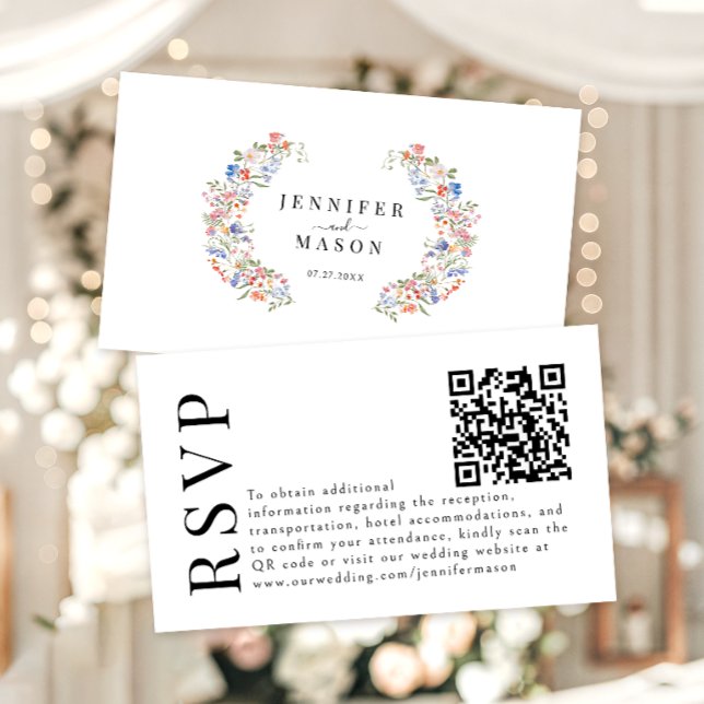 Färgglad ängsblomma bröllop RSVP QR-kod kort (Skapare uppladdad)