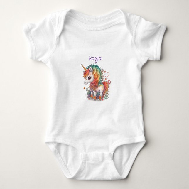 Färgglad Animerad Bebis Enhörning  T Shirt (Framsida)