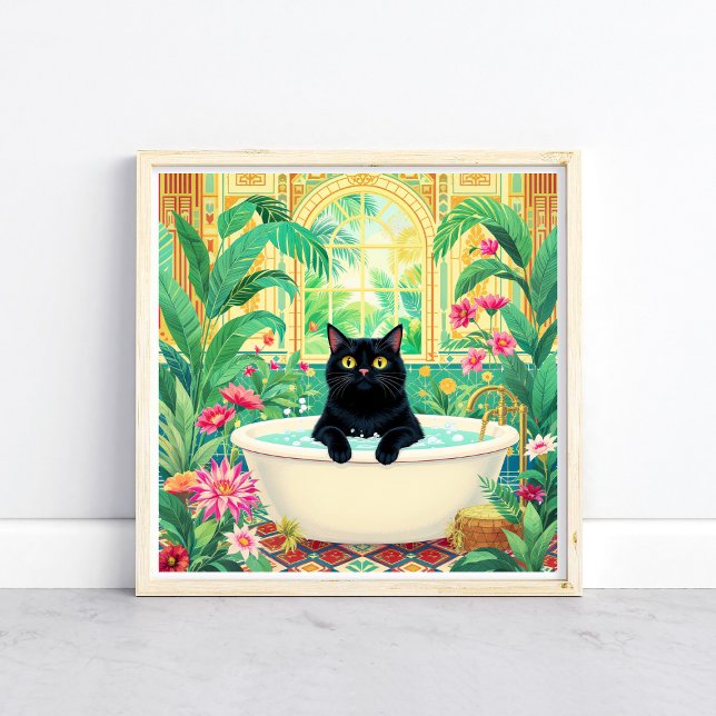 Färgglad Art Deco svart katt i badkar Poster (Skapare uppladdad)