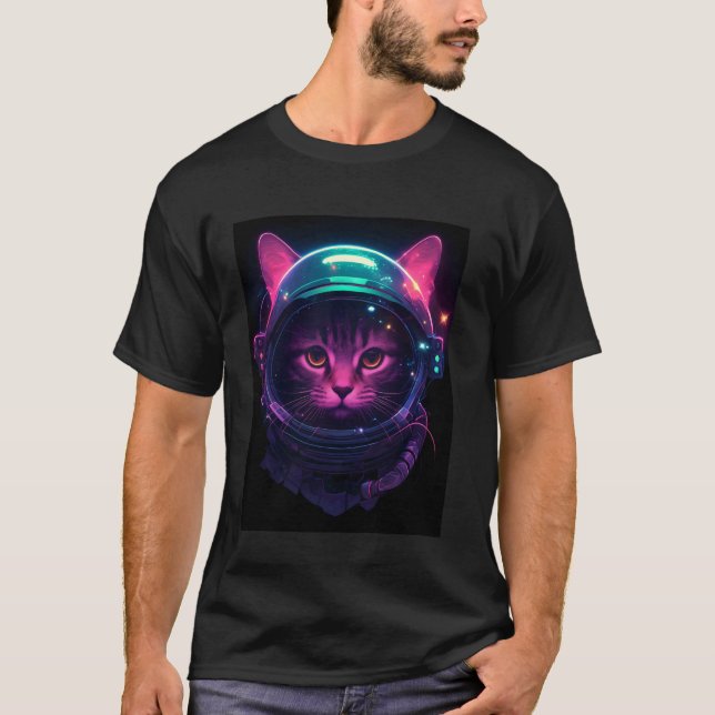 Färgglad Astronaut Katt T Shirt (Framsida)