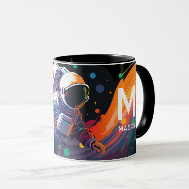 Färgglad Astronaut Rymden Personligt Namn Mugg (Framsida höger)