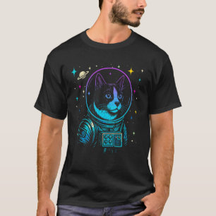 Färgglad Astronaut Smoking Cat Rymd Galax Kattälsk T Shirt