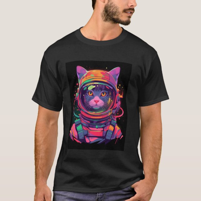 Färgglad Astronautkatt 1 T Shirt (Framsida)