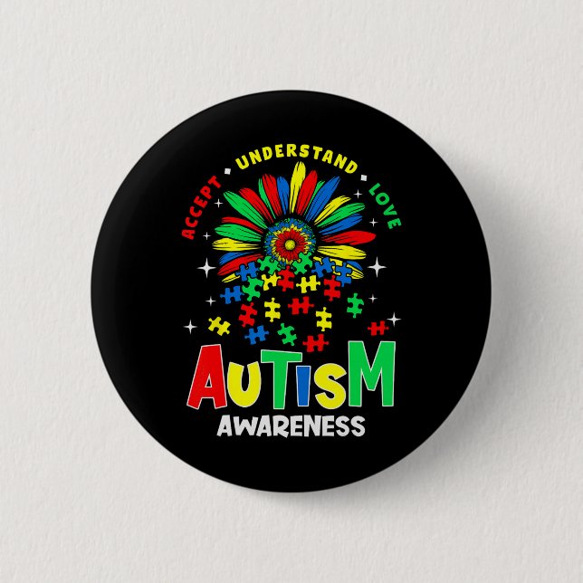 Färgglad Autism Acceptans Förståelse Kärlek P Knapp (Framsida)