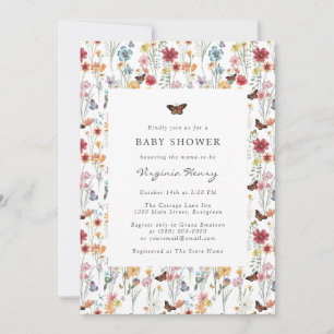 Färgglad Baby Shower-inbjudan med vilda blommor Inbjudningar