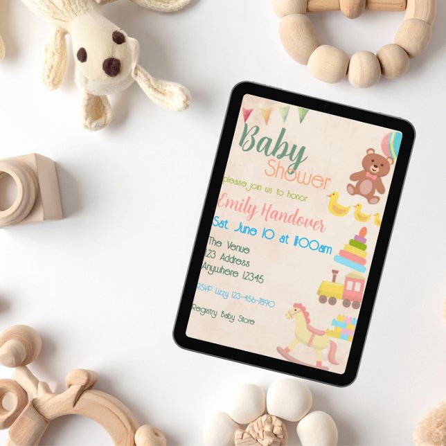Färgglad Babyleksak Bebis Shower Inbjudningar (Skapare uppladdad)