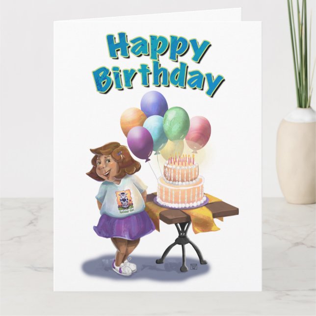 Färgglad Ballong Födelsedagsflicka Kort (Framsida)