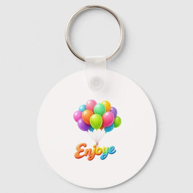 “Färgglad ballong ‘Njut’ Flytande textnyckelring Nyckelring (Framsida)