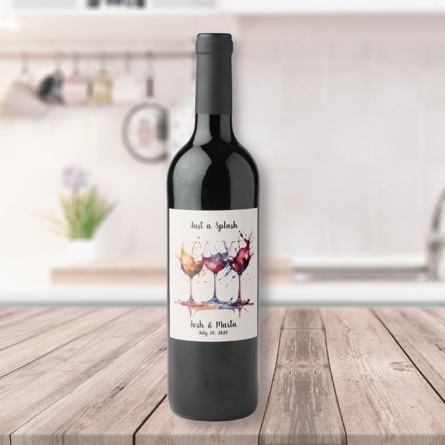 Färgglad Bara en Stänk av Vin Akvarell  Vinflaska Etikett (Skapare uppladdad)