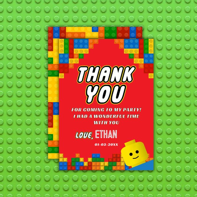 Färgglad barnkalas med byggblock tack kort (Skapare uppladdad)