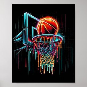 Färgglad basket droppande färg stänk hoops nätverk poster