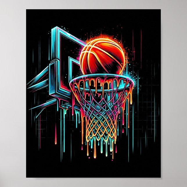 Färgglad basket droppande färg stänk hoops nätverk poster (Framsidan)