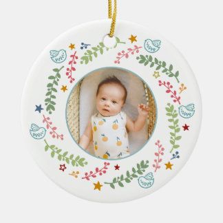 Färgglad bebis första jul fotot julgransprydnad keramik