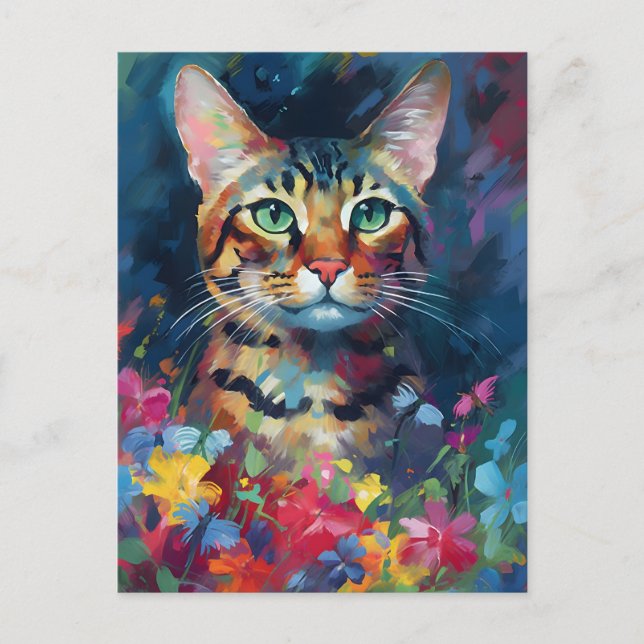 Färgglad Bengal katt Vykort (Framsida)