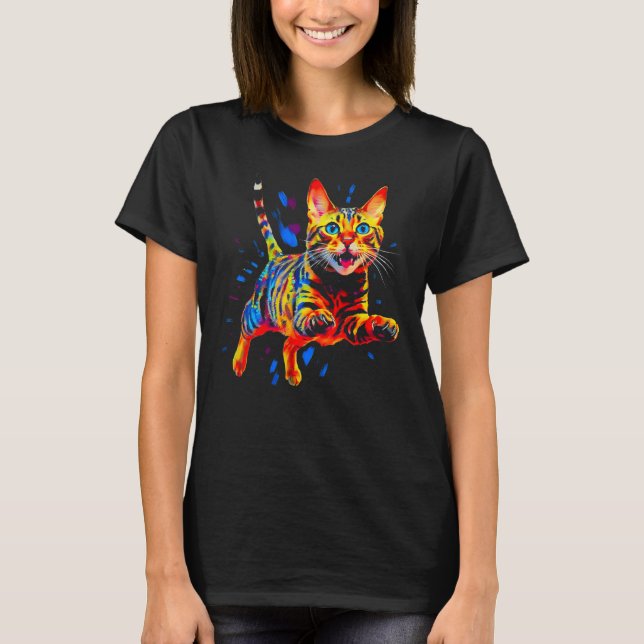 Färgglad Bengalisk Katt T Shirt (Framsida)
