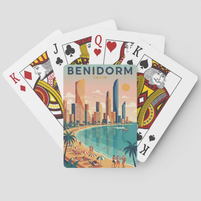 Färgglad Benidorm Spanien Costa Blanca Illustratio Casinokort (Baksidan)