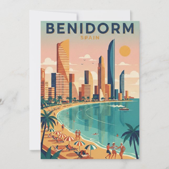 Färgglad Benidorm Spanien Costa Blanca Illustratio Kort (Framsida)