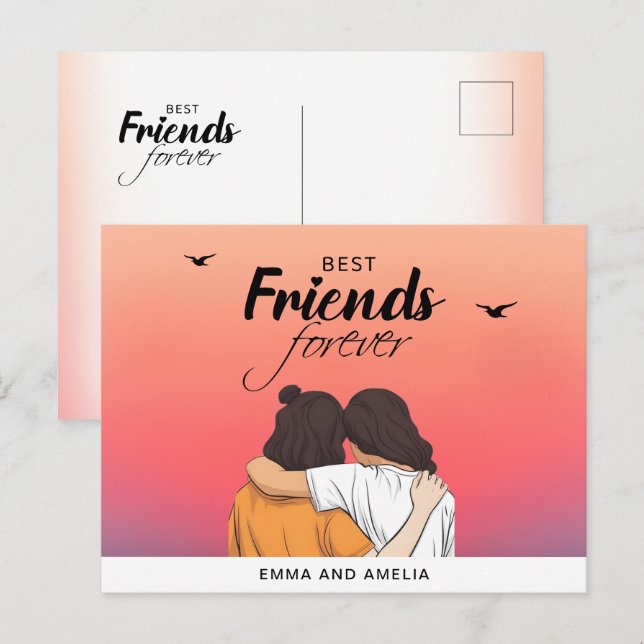 Färgglad BFF-solnedgångs vykort med citat & namn (Fram/baksida)