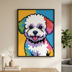 Färgglad Bichon Frise Hund Pop Art Poster