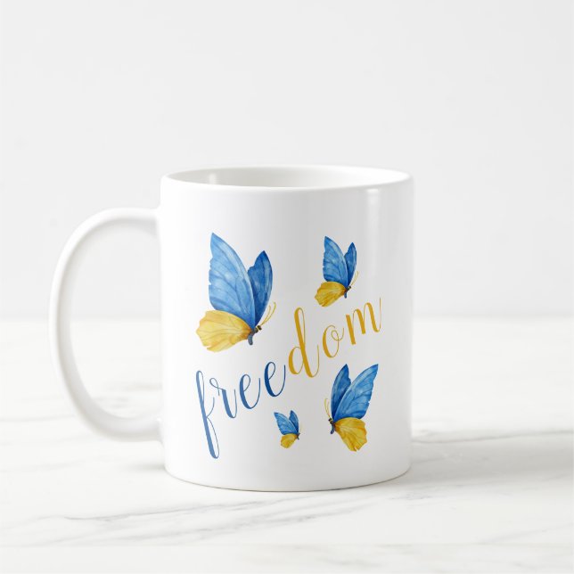 Färgglad Blå Gul Fjäril Kaffemugg (Vänster)