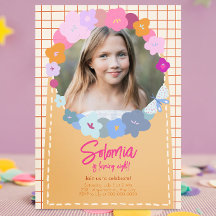Färgglad Blomfoto Födelsedagsflicka Inbjudan